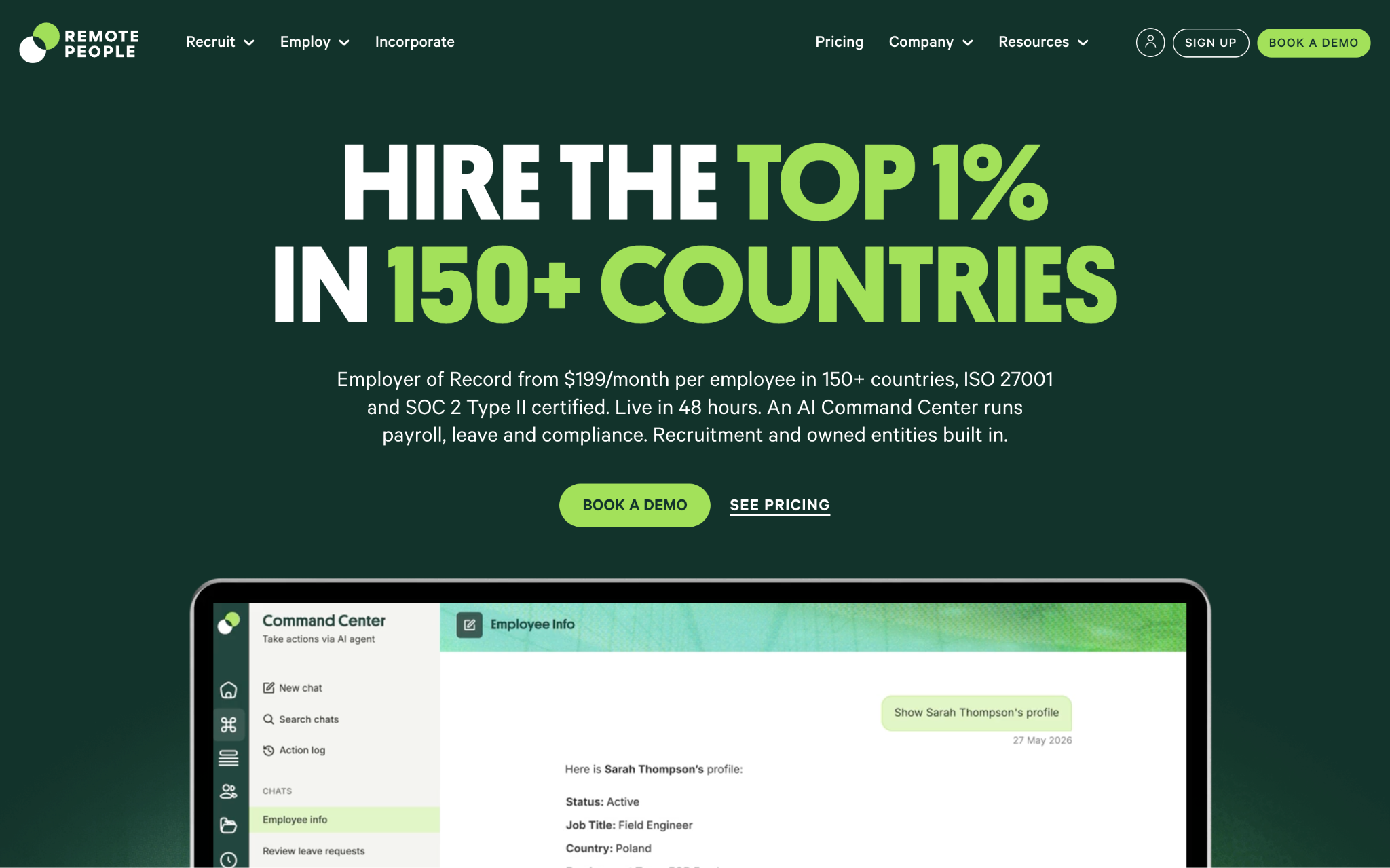 RemotePeople website screenshot supplied for the EOR platform comparison