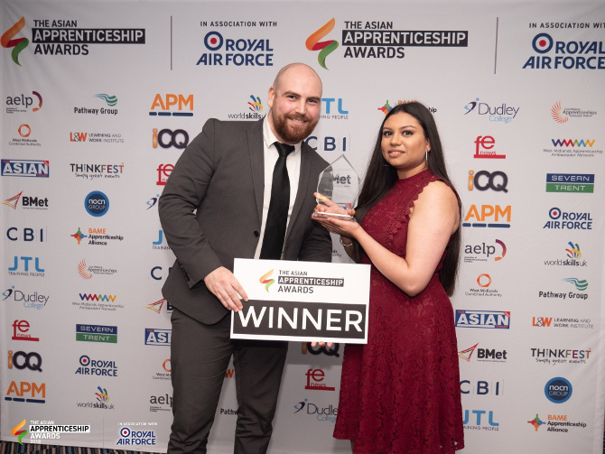 Hospitality recruitment specialist Admiral Recruitment has won an Asian Apprenticeship Award 2018. Picture shows Thomas Rose and Rima Patel from Admiral Recruitment
