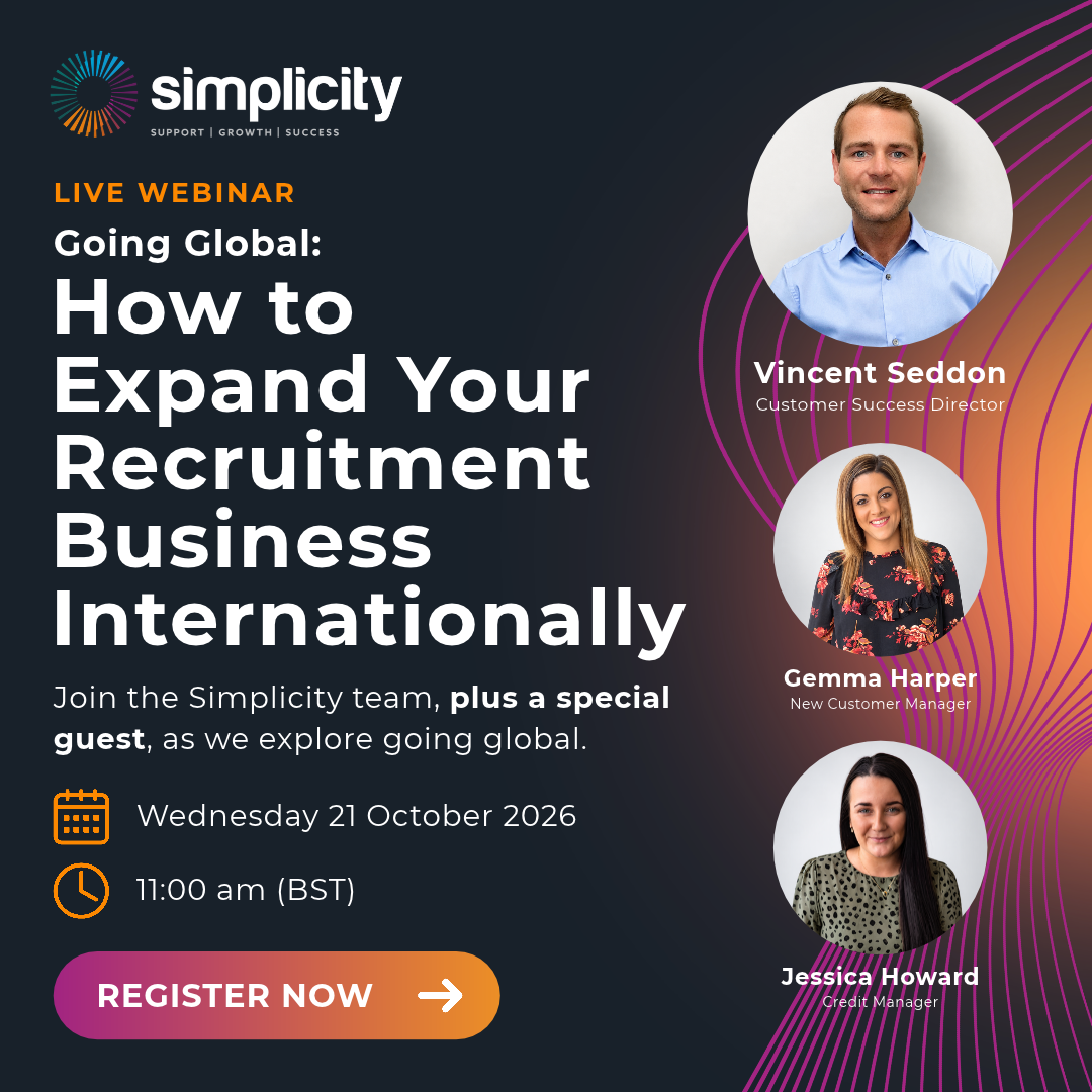 Simplicity Going Global webinar, 21 October 2026 at 11am BST, with Vincent Seddon, Gemma Harper and Jessica Howard.