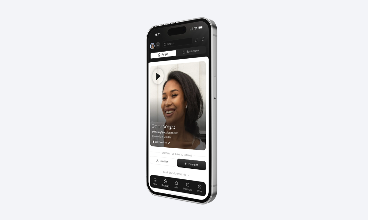 Official bSEEN app illustration showing a candidate video profile on a smartphone