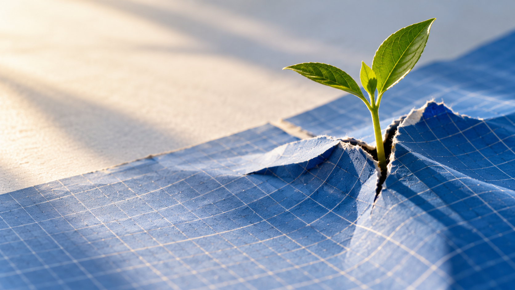 Confidence to hire Seedling growing through blue graph paper, representing hiring confidence