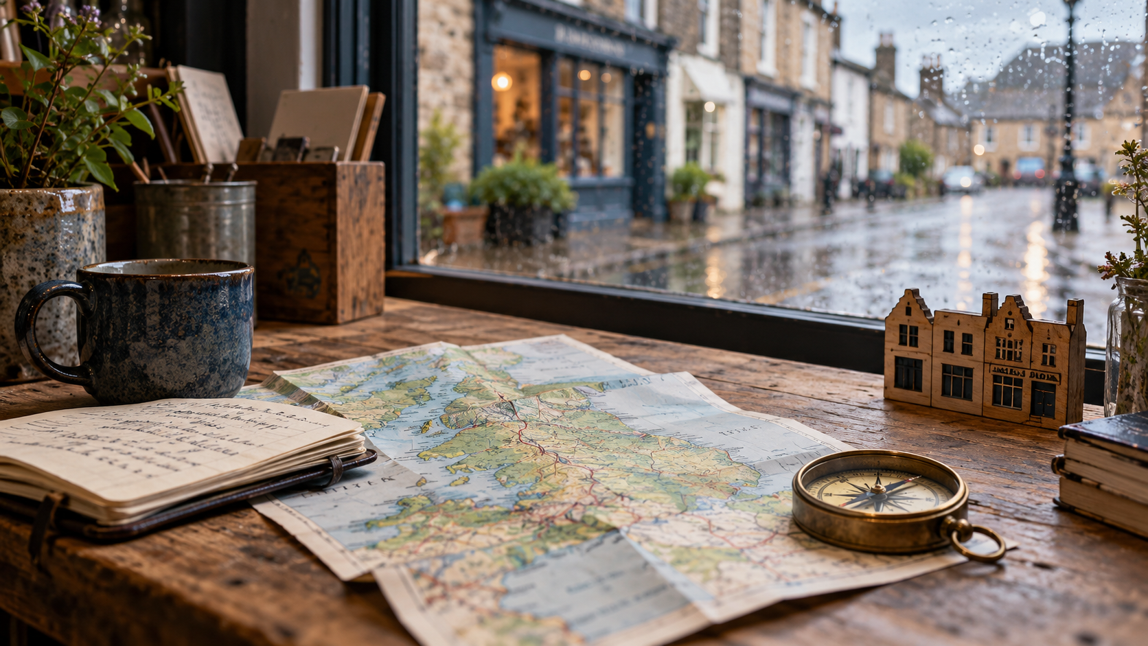 A route to regional growth Map and compass on a small business workbench representing regional growth