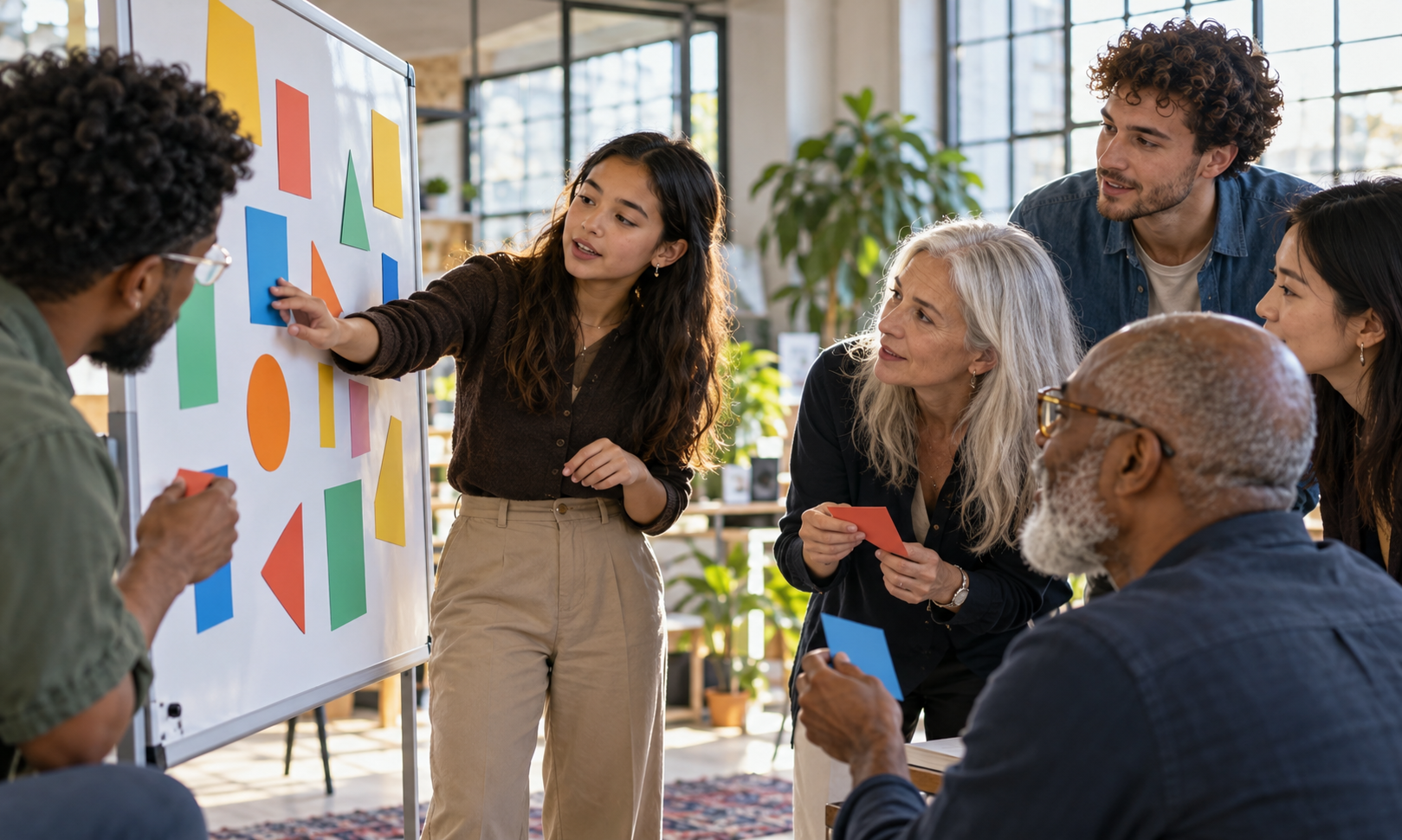 Editorial image of a multigenerational team collaborating on leadership