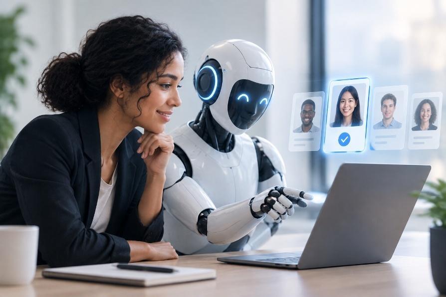 Supplied illustration showing a recruiter working alongside AI