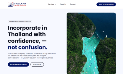 Thailand Company Incorporation website screenshot supplied for the company formation comparison