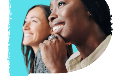 CIPD conference promotional artwork showing two women listening against a turquoise background.