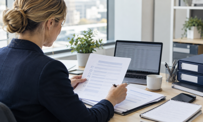 Recruitment professional reviewing compliance paperwork