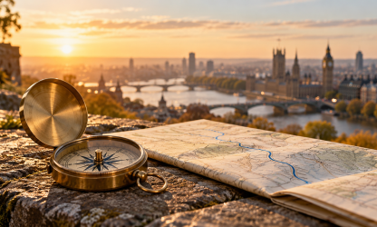 Brass compass and route map representing hiring confidence