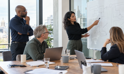 Business leaders discussing AI workforce planning at a workshop