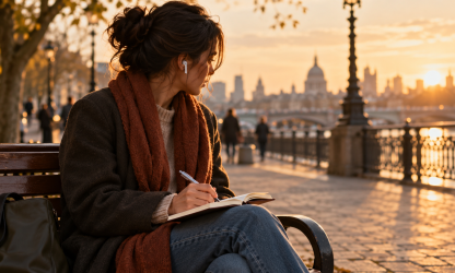 Candidate receiving career coaching outdoors