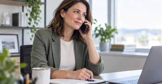 Illustration of a manager listening during a supportive telephone conversation