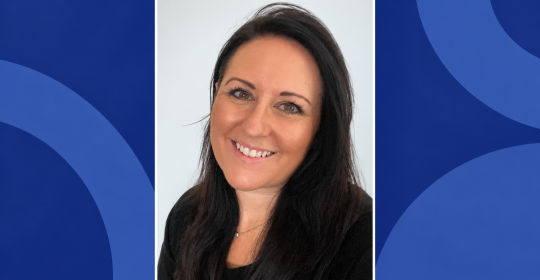Sally Charlton, Senior HR Business Partner at Gi Group, pictured within a blue geometric editorial frame.